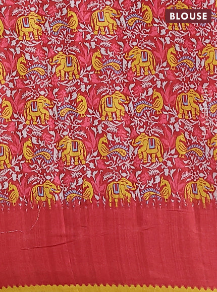 Semi tussar saree mustard yellow and maroon with allover zari checked pattern and rettapet zari woven border