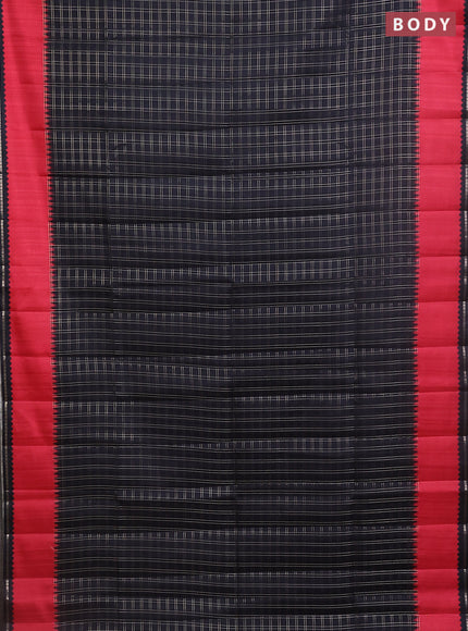 Semi tussar saree black and red with allover zari checked pattern and rettapet zari woven border