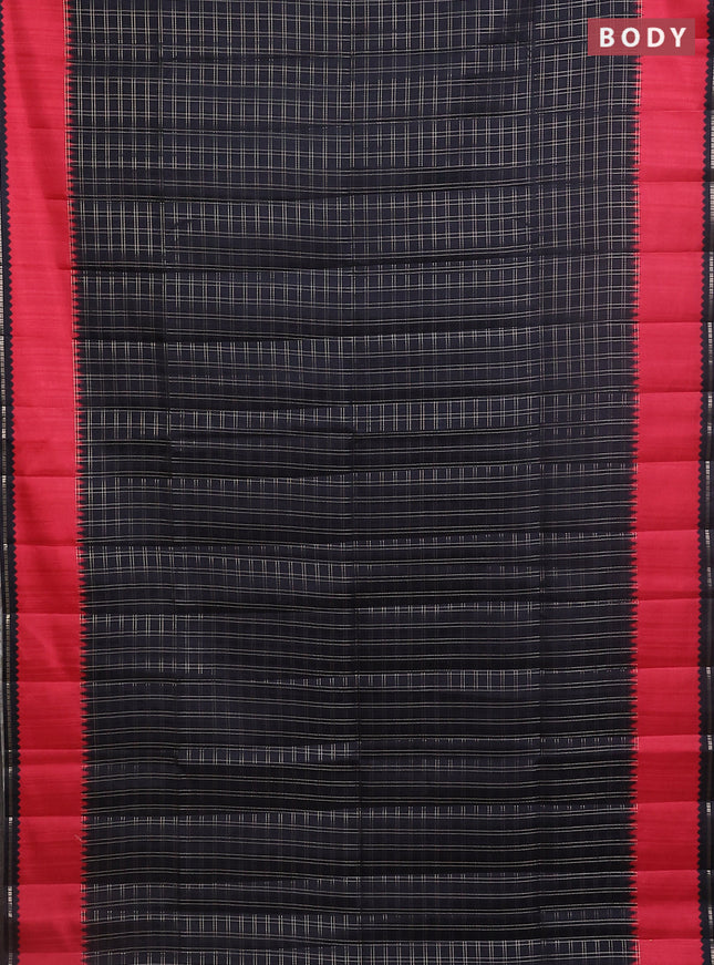 Semi tussar saree black and red with allover zari checked pattern and rettapet zari woven border