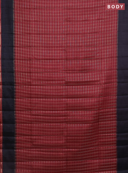 Semi tussar saree maroon and black with allover zari checked pattern and rettapet zari woven border