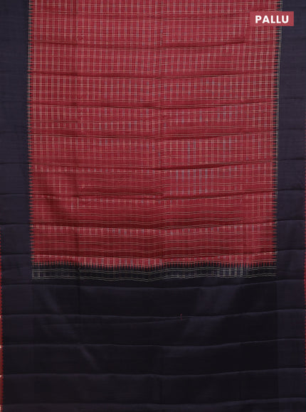 Semi tussar saree maroon and black with allover zari checked pattern and rettapet zari woven border