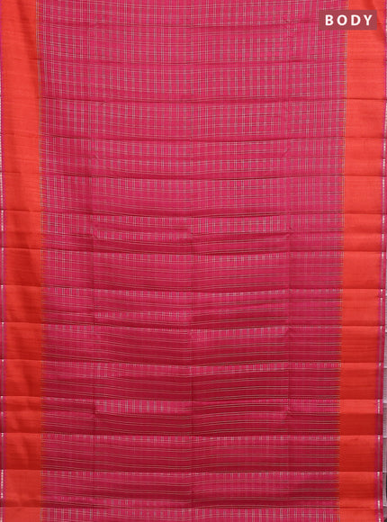 Semi tussar saree pink and orange with allover zari checked pattern and rettapet zari woven border