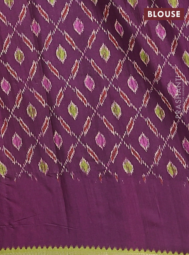 Semi tussar saree light green and deep purple with allover zari checked pattern and rettapet zari woven border