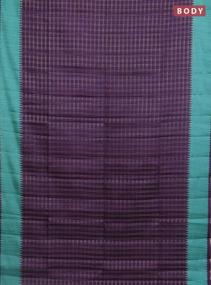 Semi tussar saree jamun shade and teal green with allover zari checked pattern and rettapet zari woven border