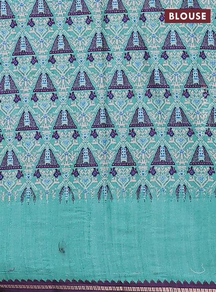 Semi tussar saree jamun shade and teal green with allover zari checked pattern and rettapet zari woven border