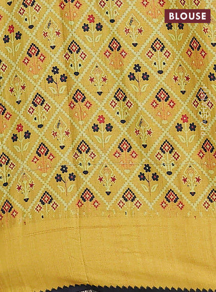 Semi tussar saree black and mustard yellow with allover zari checked pattern and rettapet zari woven border