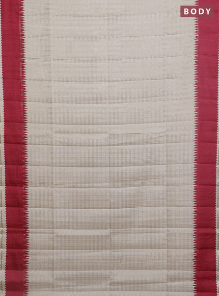 Semi tussar saree cream and red with allover zari checked pattern and rettapet zari woven border