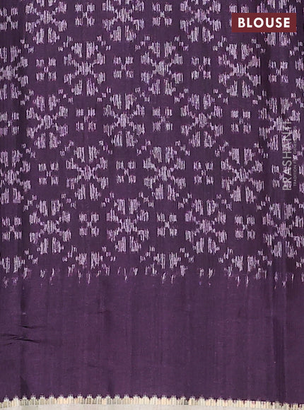 Semi tussar saree off white and jamun shade with allover zari checked pattern and rettapet zari woven border