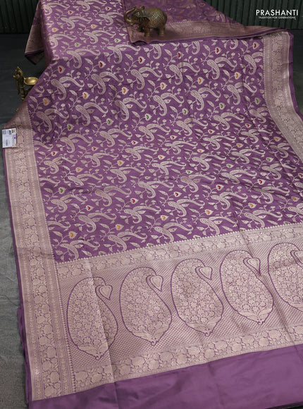 Banarasi uppada silk saree pastel lavender with allover zari woven brocade weaves and zari woven border
