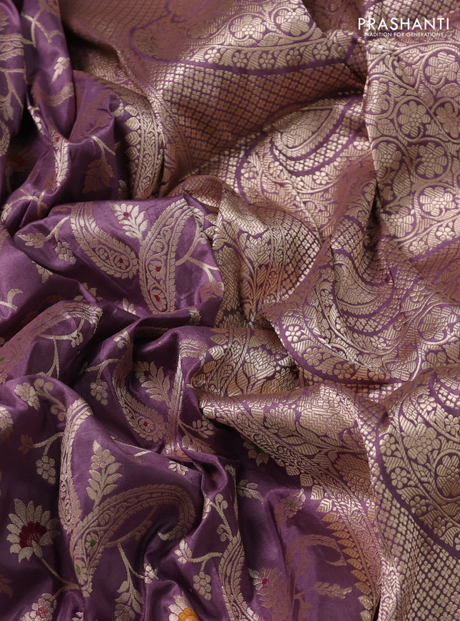 Banarasi uppada silk saree pastel lavender with allover zari woven brocade weaves and zari woven border
