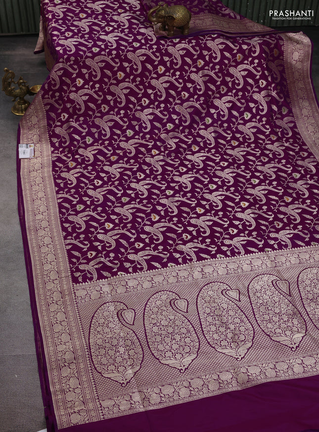Banarasi uppada silk saree purple with allover zari woven brocade weaves and zari woven border