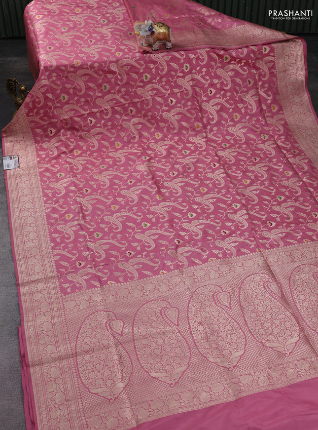 Banarasi uppada silk saree pastel pink with allover zari woven brocade weaves and zari woven border