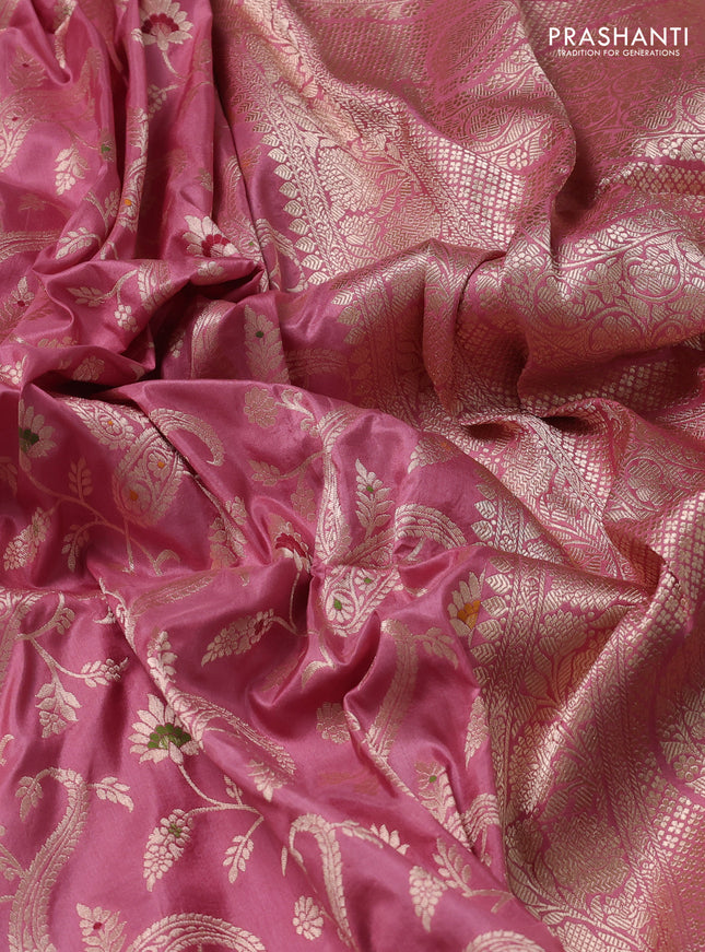 Banarasi uppada silk saree pastel pink with allover zari woven brocade weaves and zari woven border