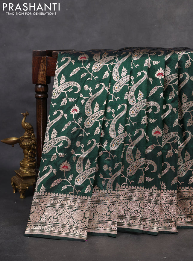 Banarasi uppada silk saree dark green with allover zari woven brocade weaves and zari woven border