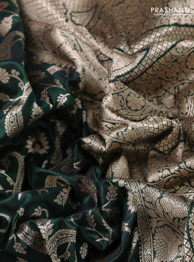 Banarasi uppada silk saree dark green with allover zari woven brocade weaves and zari woven border