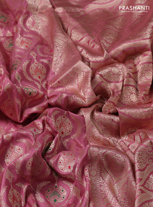 Banarasi uppada silk saree pastel pink with allover zari woven brocade weaves and zari woven border