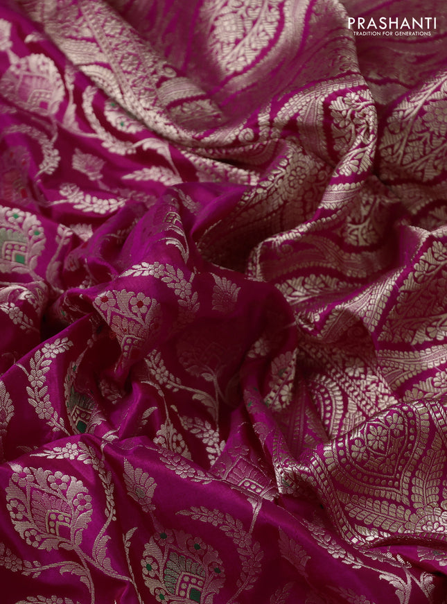 Banarasi uppada silk saree pink with allover zari woven brocade weaves and zari woven border