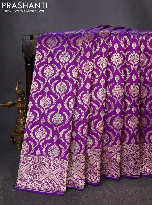 Banarasi uppada silk saree purple with allover zari woven brocade weaves and zari woven border