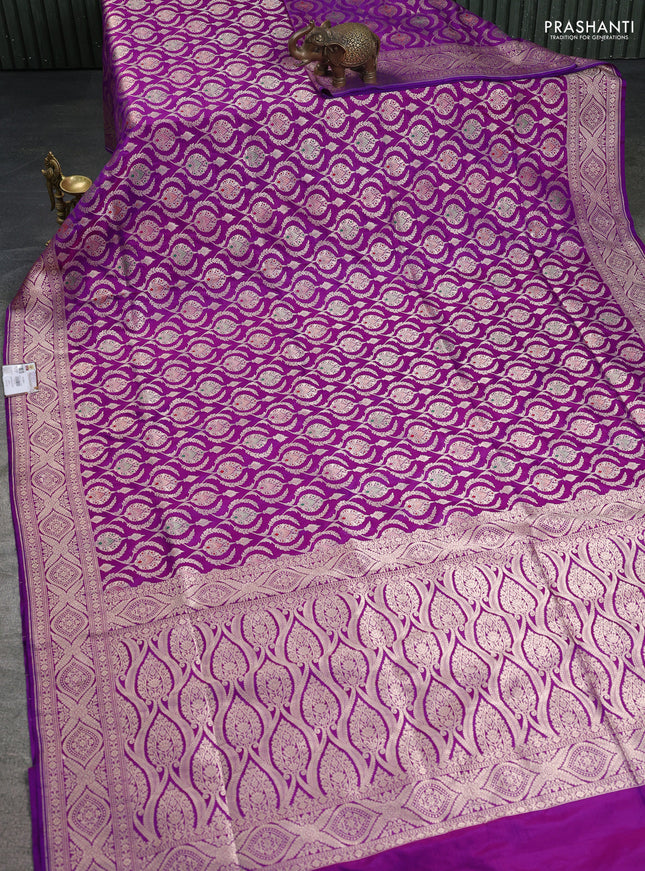 Banarasi uppada silk saree purple with allover zari woven brocade weaves and zari woven border