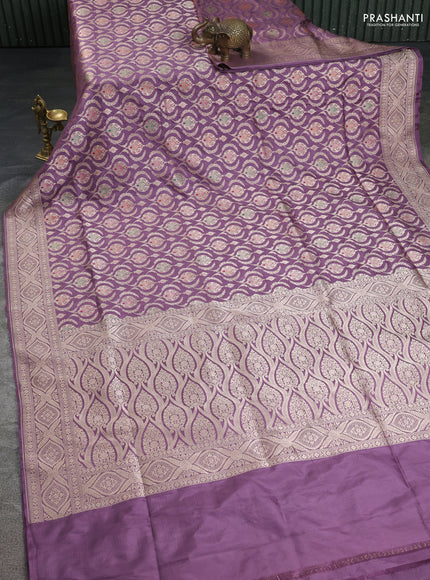 Banarasi uppada silk saree pastel lavender with allover zari woven brocade weaves and zari woven border