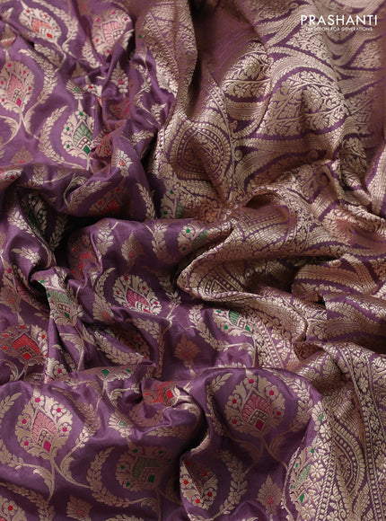 Banarasi uppada silk saree pastel lavender with allover zari woven brocade weaves and zari woven border
