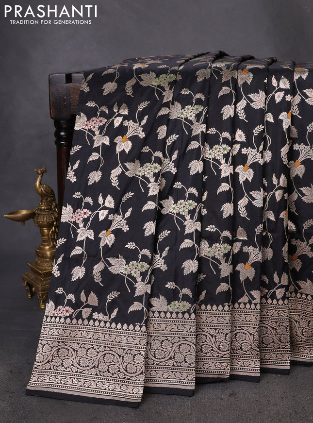 Banarasi uppada silk saree black with allover zari woven brocade weaves and zari woven border