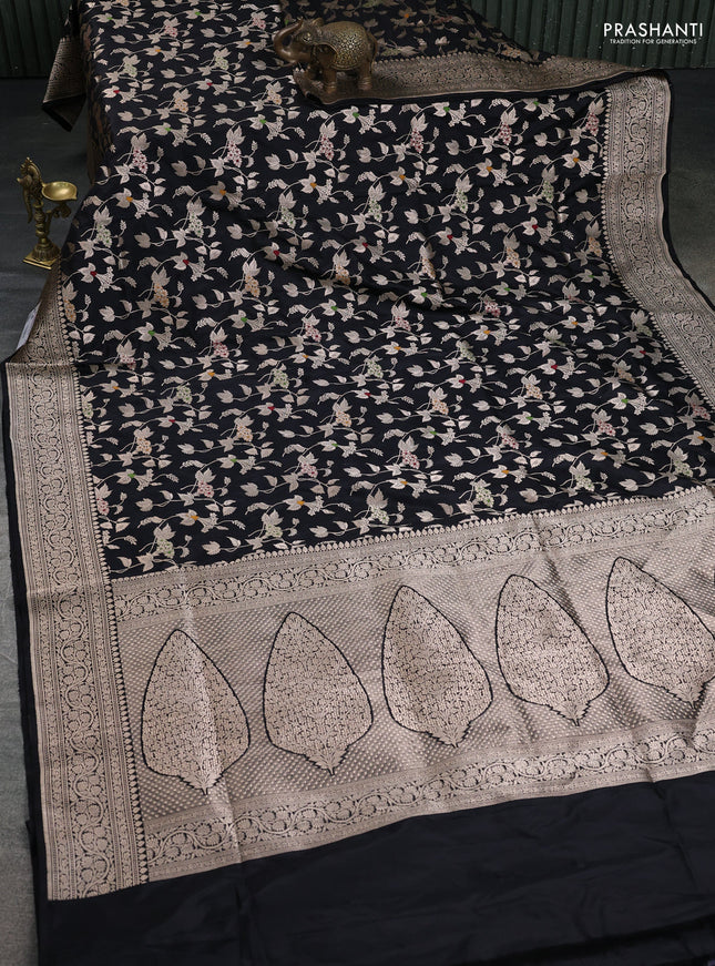 Banarasi uppada silk saree black with allover zari woven brocade weaves and zari woven border