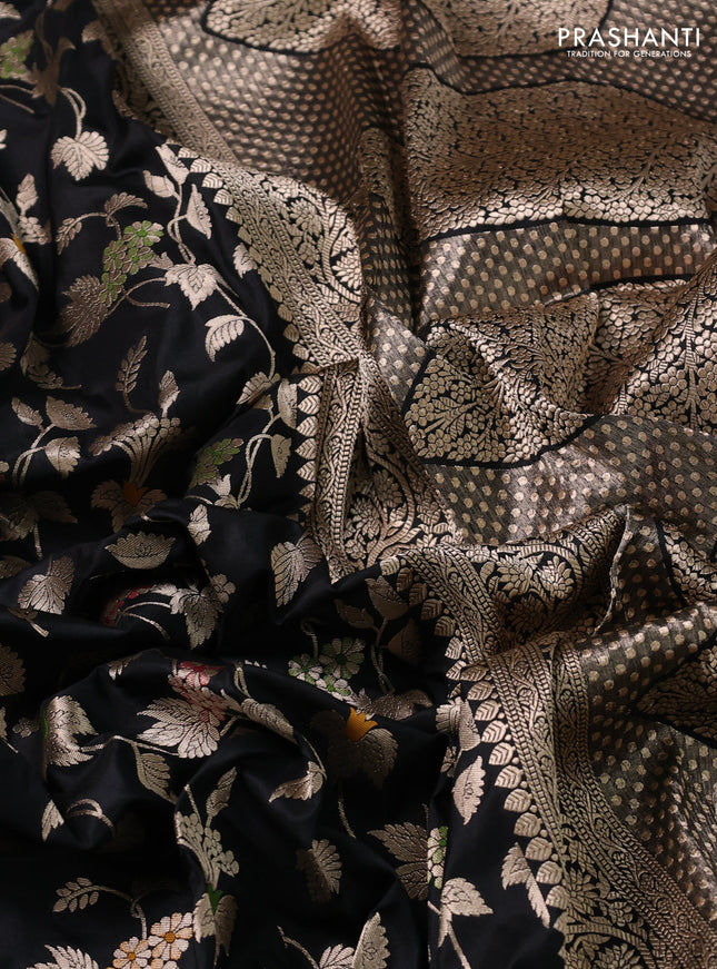 Banarasi uppada silk saree black with allover zari woven brocade weaves and zari woven border