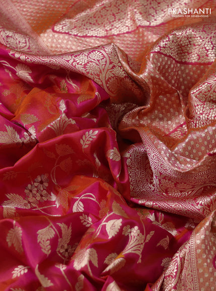 Banarasi uppada silk saree dual shade of pinkish orange with allover zari woven brocade weaves and zari woven border