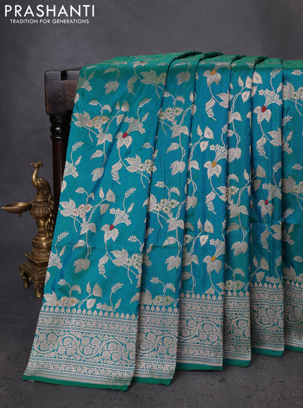 Banarasi uppada silk saree dual shade of cs blue with allover zari woven brocade weaves and zari woven border