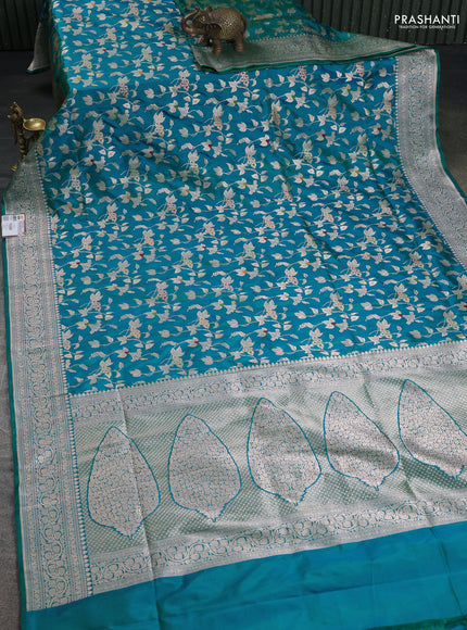 Banarasi uppada silk saree dual shade of cs blue with allover zari woven brocade weaves and zari woven border