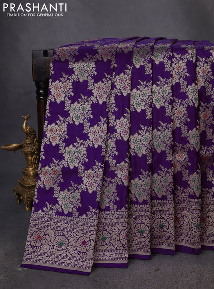 Banarasi uppada silk saree violet with allover zari woven mina weaves and zari woven border