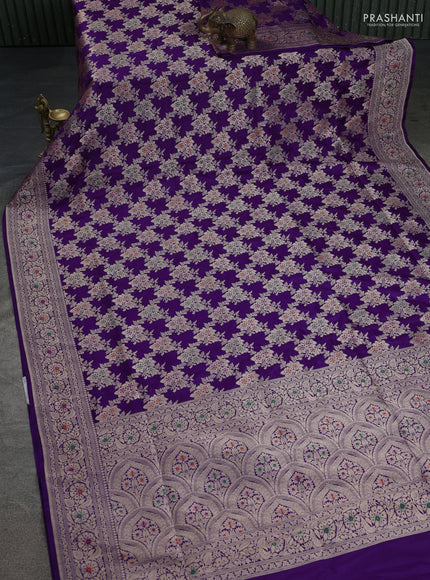 Banarasi uppada silk saree violet with allover zari woven mina weaves and zari woven border