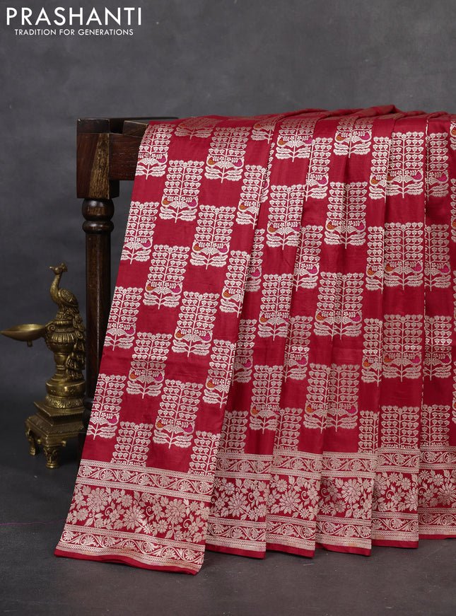 Banarasi uppada silk saree red with allover zari woven brocade weaves and zari woven border