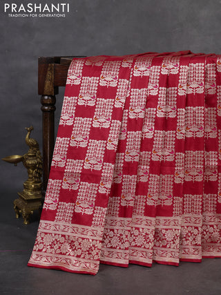 Banarasi uppada silk saree red with allover zari woven brocade weaves and zari woven border