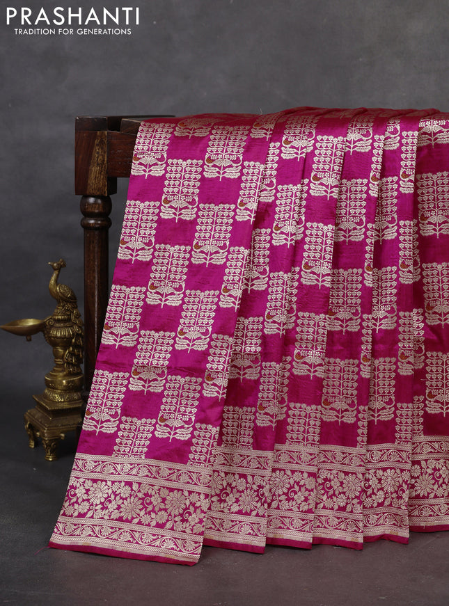Banarasi uppada silk saree pink with allover zari woven brocade weaves and zari woven border
