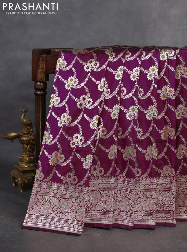 Banarasi uppada silk saree wine shade with allover zari woven brocade weaves and zari woven border