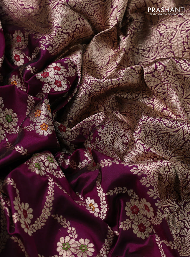 Banarasi uppada silk saree wine shade with allover zari woven brocade weaves and zari woven border