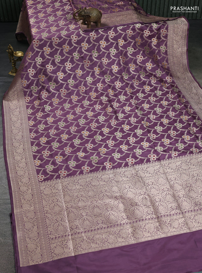 Banarasi uppada silk saree pastel lavender with allover zari woven brocade weaves and zari woven border