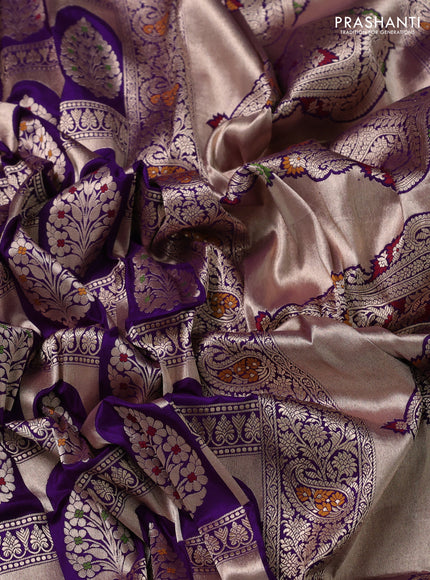 Banarasi uppada silk saree violet with allover zari woven brocade weaves and zari woven border