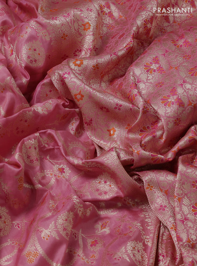 Banarasi uppada silk saree peach pink with allover zari woven brocade weaves and zari woven border