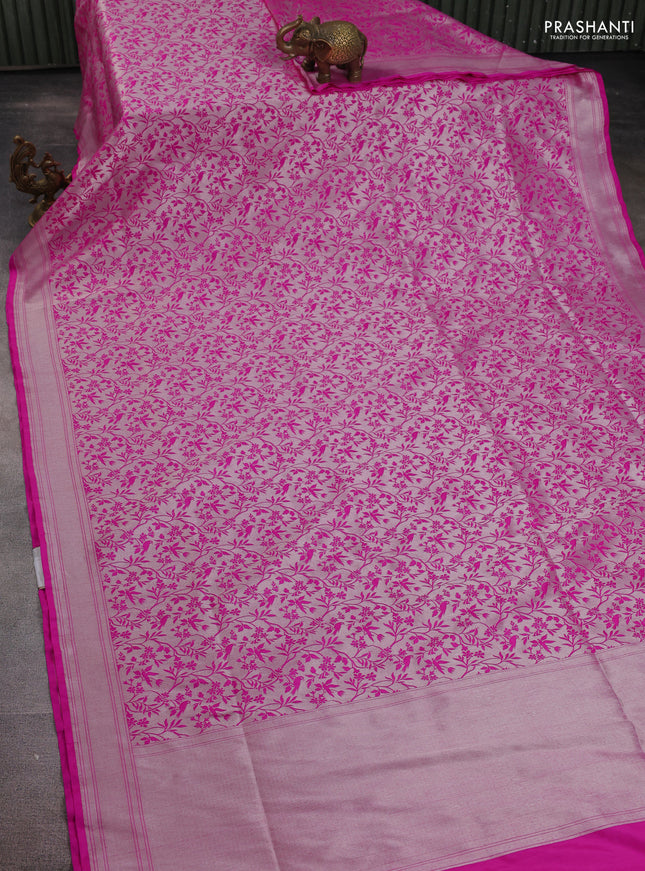 Banarasi uppada tissue silk saree silver and pink with allover zari woven brocade weaves and zari woven border