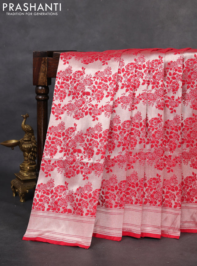 Banarasi uppada tissue silk saree red with allover zari woven brocade weaves and zari woven border