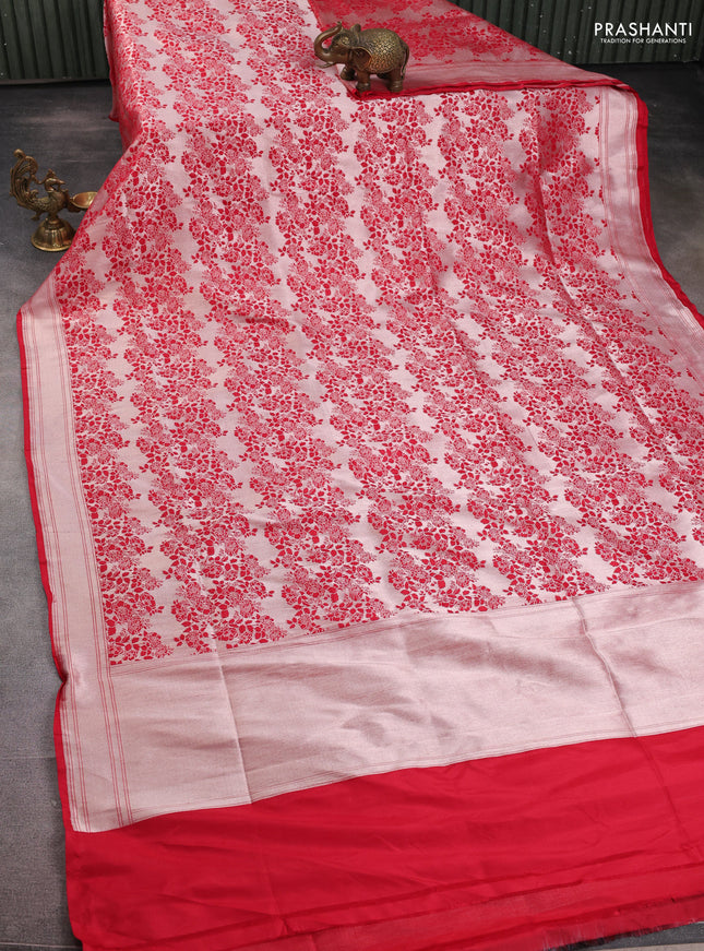 Banarasi uppada tissue silk saree red with allover zari woven brocade weaves and zari woven border
