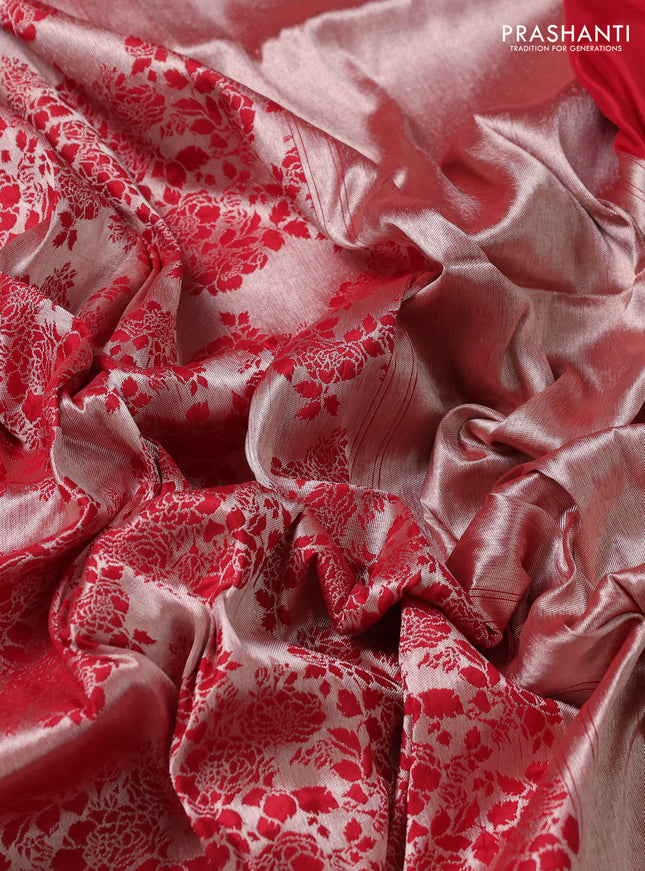 Banarasi uppada tissue silk saree red with allover zari woven brocade weaves and zari woven border