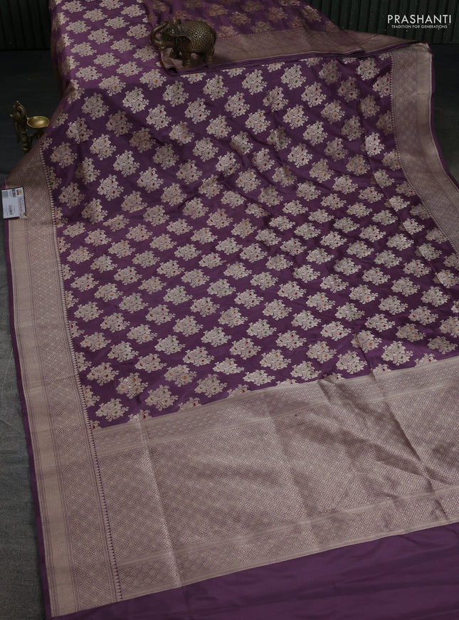 Banarasi uppada silk saree mild purple with allover zari woven butta weaves and zari woven border