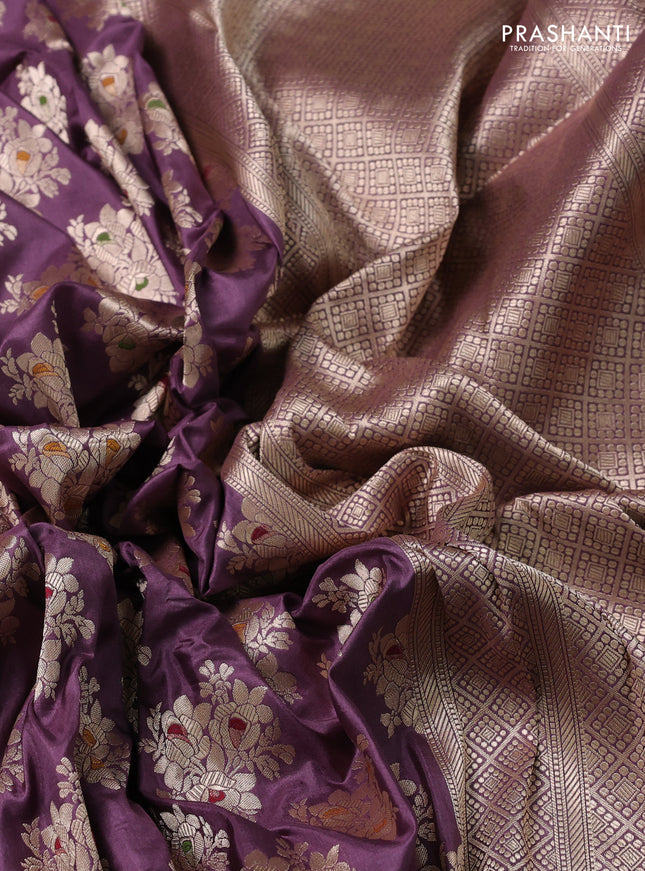 Banarasi uppada silk saree mild purple with allover zari woven butta weaves and zari woven border