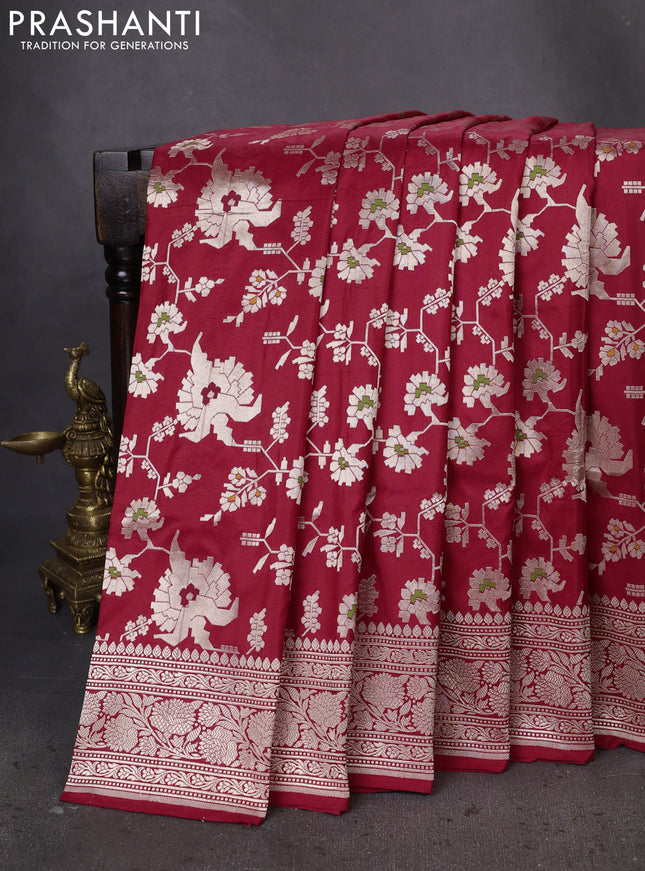 Banarasi uppada silk saree red with allover zari woven brocade weaves and zari woven border
