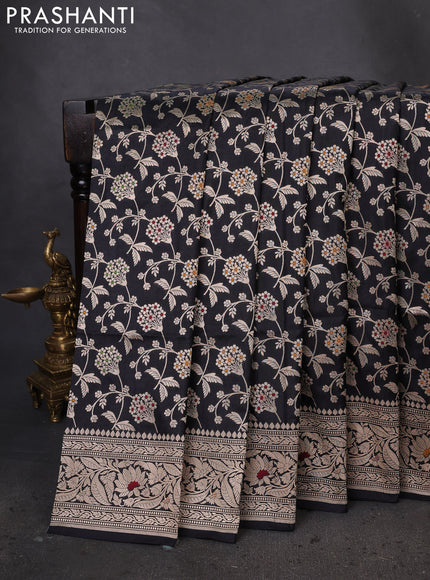 Banarasi uppada silk saree black with allover zari woven brocade weaves and zari woven border