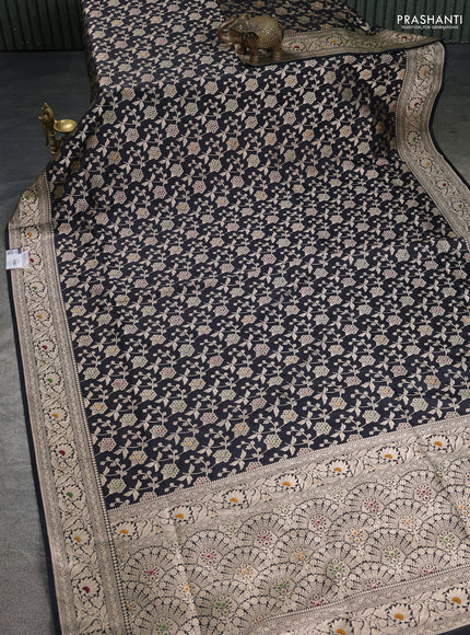 Banarasi uppada silk saree black with allover zari woven brocade weaves and zari woven border